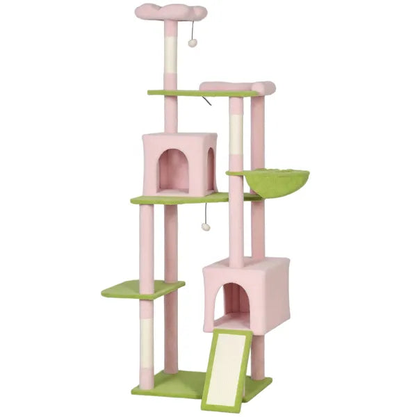 74" Flower Cat Tree, Large Cat Tower with Scratching Post and Board for Indoor Cats, Pink - product image 1