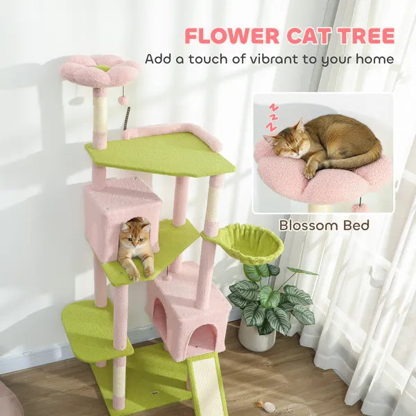 74" Flower Cat Tree, Large Cat Tower with Scratching Post and Board for Indoor Cats, Pink - product image 4
