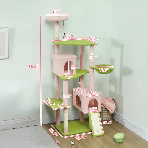 74" Flower Cat Tree, Large Cat Tower with Scratching Post and Board for Indoor Cats, Pink - product image 3