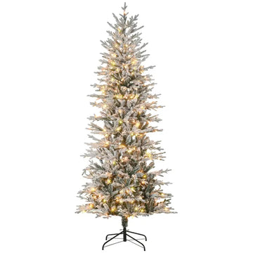 HOMCOM 7.5 ft Flocked Christmas Tree Pre Lit, with Snow Branches, Warm Yellow Clear Lights, Auto Open, Extra Bulb - product image 1