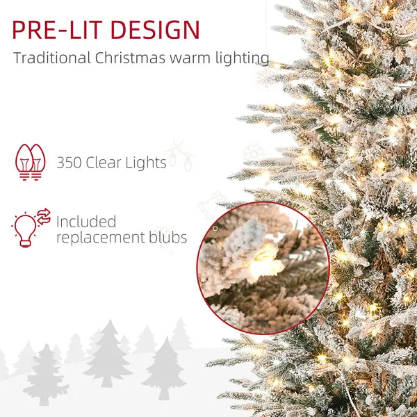 HOMCOM 7.5 ft Flocked Christmas Tree Pre Lit, with Snow Branches, Warm Yellow Clear Lights, Auto Open, Extra Bulb - product image 6