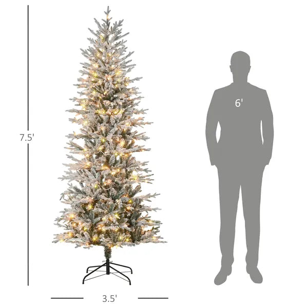 HOMCOM 7.5 ft Flocked Christmas Tree Pre Lit, with Snow Branches, Warm Yellow Clear Lights, Auto Open, Extra Bulb - product image 3