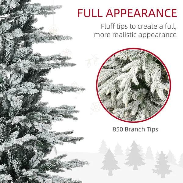 HOMCOM 7.5 ft Flocked Christmas Tree Pre Lit, with Snow Branches, Warm Yellow Clear Lights, Auto Open, Extra Bulb - product image 5