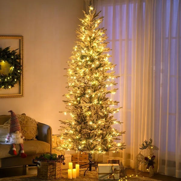 HOMCOM 7.5 ft Flocked Christmas Tree Pre Lit, with Snow Branches, Warm Yellow Clear Lights, Auto Open, Extra Bulb - product image 10
