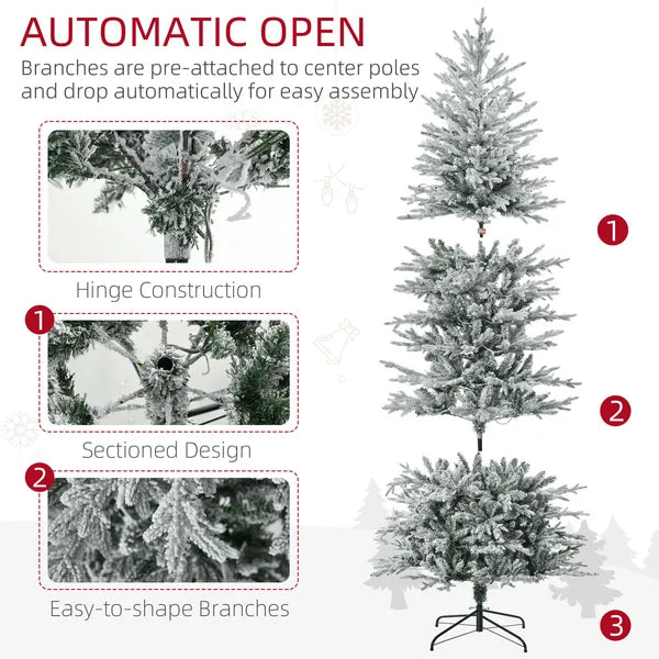 HOMCOM 7.5 ft Flocked Christmas Tree Pre Lit, with Snow Branches, Warm Yellow Clear Lights, Auto Open, Extra Bulb - product image 8