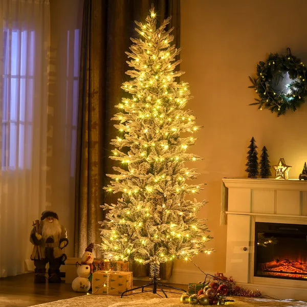 HOMCOM 7.5 ft Flocked Christmas Tree Pre Lit, with Snow Branches, Warm Yellow Clear Lights, Auto Open, Extra Bulb - product image 2