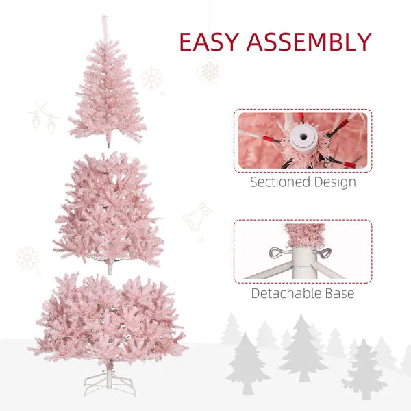 HOMCOM 7.5 ft Tall Pre Lit Christmas Tree, Flocked Artificial Tress with 500 Warm White LED Lights and 1346 Tips for Party, Pink - product image 8