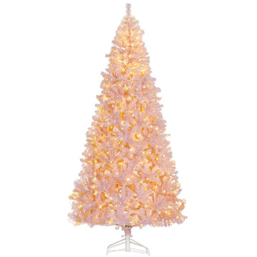 HOMCOM 7.5 ft Tall Pre Lit Christmas Tree, Flocked Artificial Tress with 500 Warm White LED Lights and 1346 Tips for Party, Pink - product image 1
