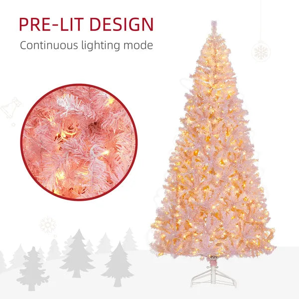 HOMCOM 7.5 ft Tall Pre Lit Christmas Tree, Flocked Artificial Tress with 500 Warm White LED Lights and 1346 Tips for Party, Pink - product image 5