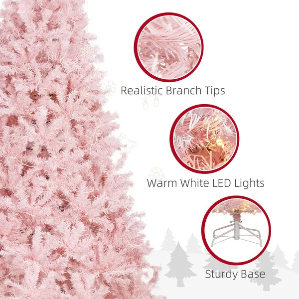 HOMCOM 7.5 ft Tall Pre Lit Christmas Tree, Flocked Artificial Tress with 500 Warm White LED Lights and 1346 Tips for Party, Pink - product image 7