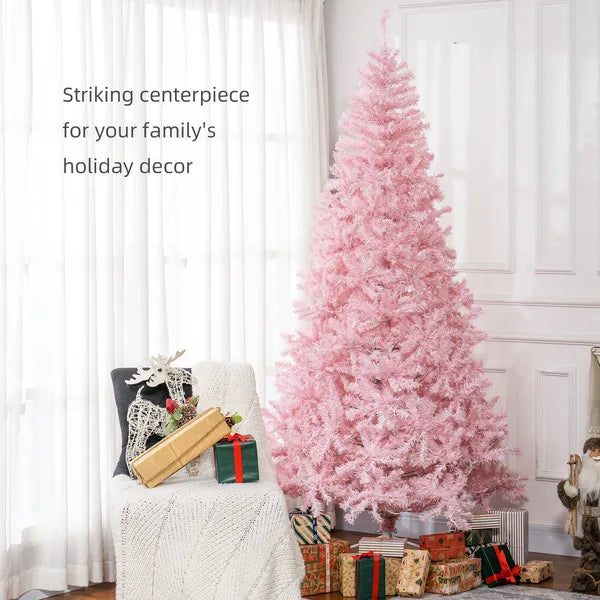 HOMCOM 7.5 ft Tall Pre Lit Christmas Tree, Flocked Artificial Tress with 500 Warm White LED Lights and 1346 Tips for Party, Pink - product image 4