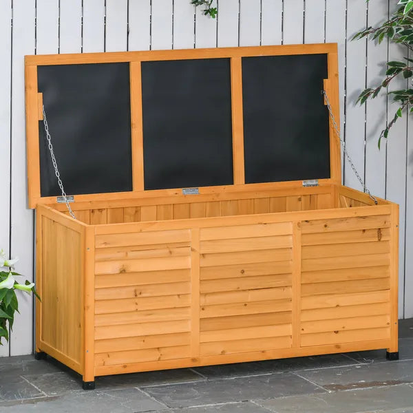 Outsunny 75 Gallon Deck Box Wooden Outdoor Storage Container Aerating Gap Weather-Resistant Yellow - product image 2