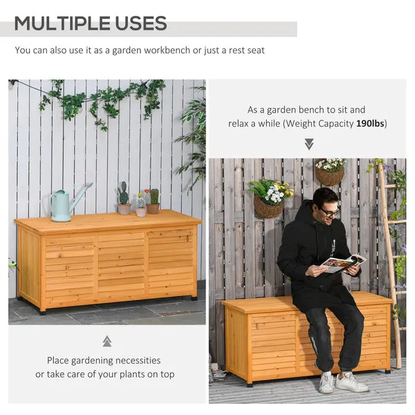 Outsunny 75 Gallon Deck Box Wooden Outdoor Storage Container Aerating Gap Weather-Resistant Yellow - product image 6