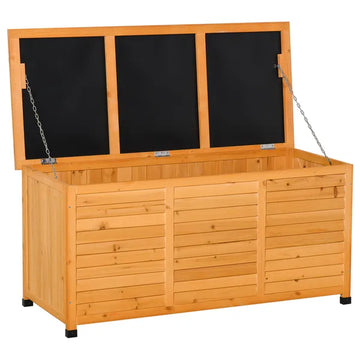 Outsunny 75 Gallon Deck Box Wooden Outdoor Storage Container Aerating Gap Weather-Resistant Yellow - product image 1