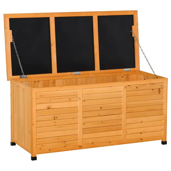 Outsunny 75 Gallon Deck Box Wooden Outdoor Storage Container Aerating Gap Weather-Resistant Yellow - product image 1