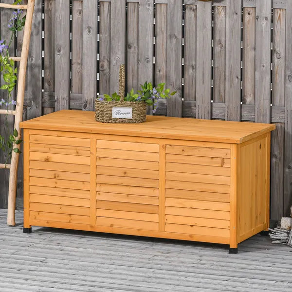 Outsunny 75 Gallon Deck Box Wooden Outdoor Storage Container Aerating Gap Weather-Resistant Yellow - product image 10