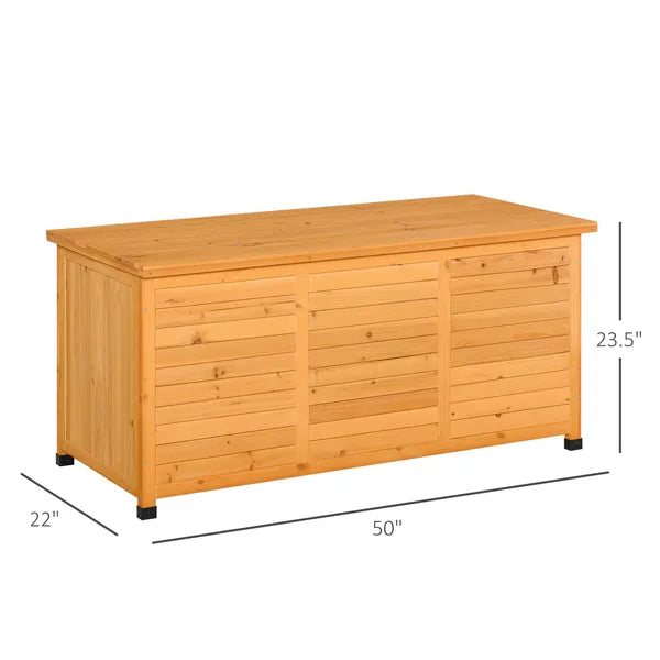 Outsunny 75 Gallon Deck Box Wooden Outdoor Storage Container Aerating Gap Weather-Resistant Yellow - product image 3