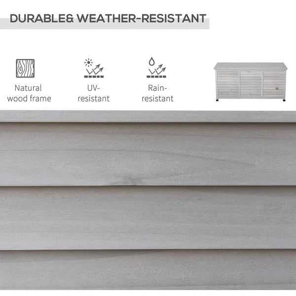 Outsunny 75 Gallon Deck Storage Box Wooden Outdoor Furniture Aerating Gap Weather-Resistant Gray - product image 4
