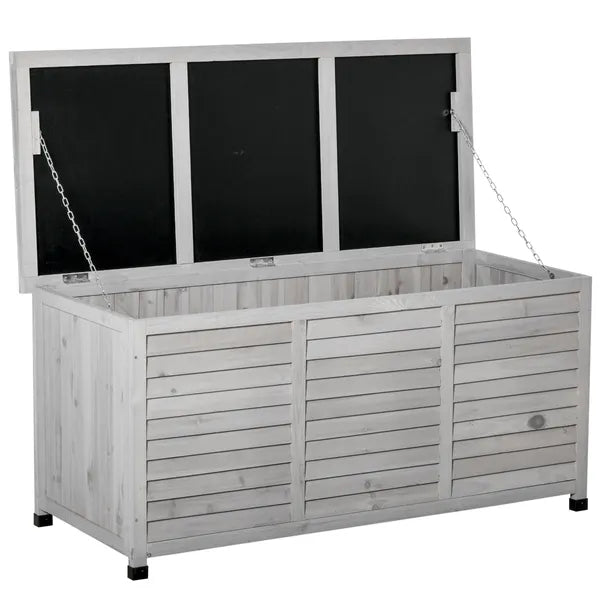 Outsunny 75 Gallon Deck Storage Box Wooden Outdoor Furniture Aerating Gap Weather-Resistant Gray - product image 1