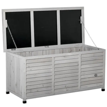 Outsunny 75 Gallon Deck Storage Box Wooden Outdoor Furniture Aerating Gap Weather-Resistant Gray - product image 1