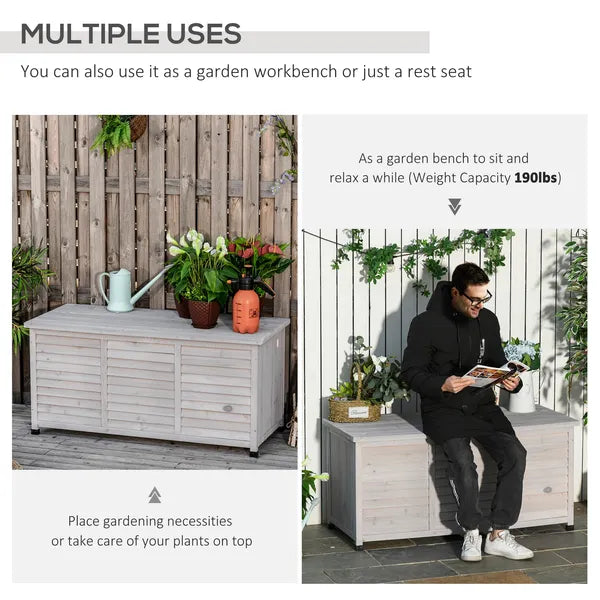Outsunny 75 Gallon Deck Storage Box Wooden Outdoor Furniture Aerating Gap Weather-Resistant Gray - product image 5