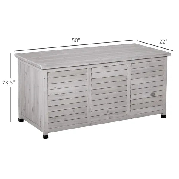 Outsunny 75 Gallon Deck Storage Box Wooden Outdoor Furniture Aerating Gap Weather-Resistant Gray - product image 3