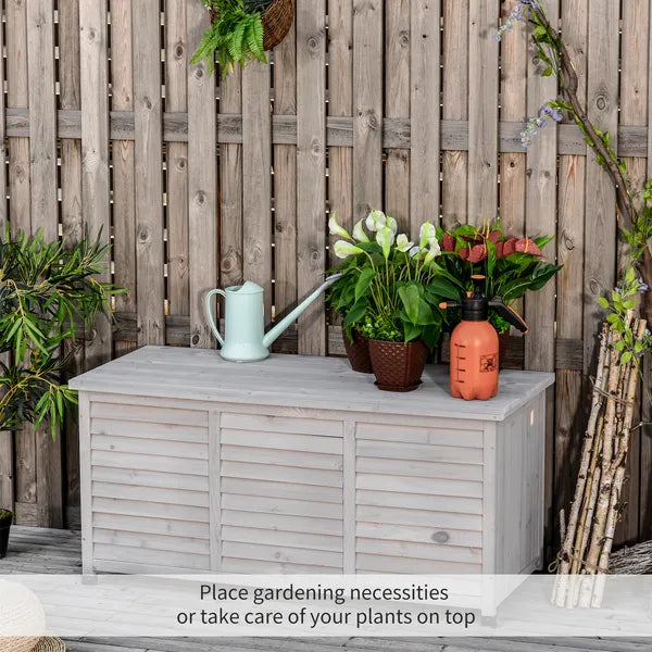 Outsunny 75 Gallon Deck Storage Box Wooden Outdoor Furniture Aerating Gap Weather-Resistant Gray - product image 10