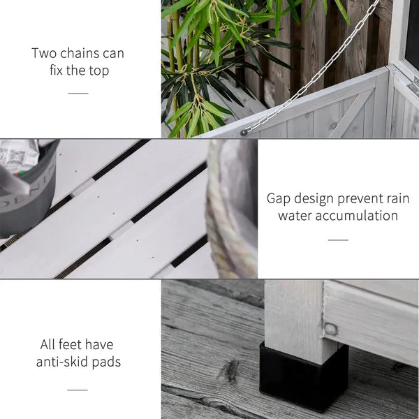 Outsunny 75 Gallon Deck Storage Box Wooden Outdoor Furniture Aerating Gap Weather-Resistant Gray - product image 7