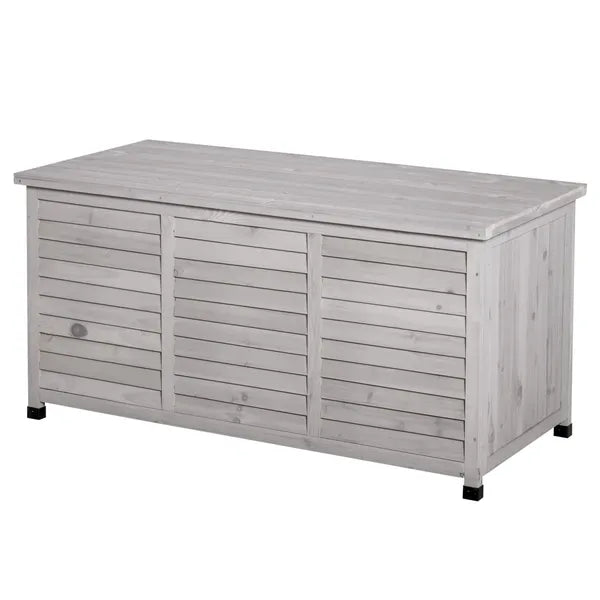 Outsunny 75 Gallon Deck Storage Box Wooden Outdoor Furniture Aerating Gap Weather-Resistant Gray - product image 11