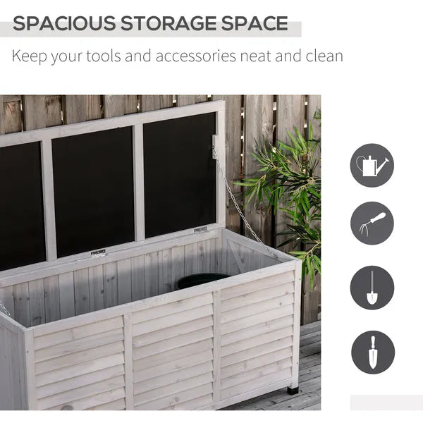 Outsunny 75 Gallon Deck Storage Box Wooden Outdoor Furniture Aerating Gap Weather-Resistant Gray - product image 6