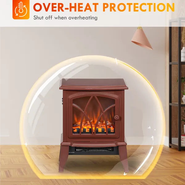 HOMCOM 750W/1500W Electric Heater Fireplace, Inserts Electric Wood Fireplace Stove with Realistic Flames and Overheating Protection, Red - product image 6
