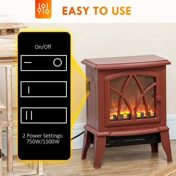 HOMCOM 750W/1500W Electric Heater Fireplace, Inserts Electric Wood Fireplace Stove with Realistic Flames and Overheating Protection, Red - product image 5