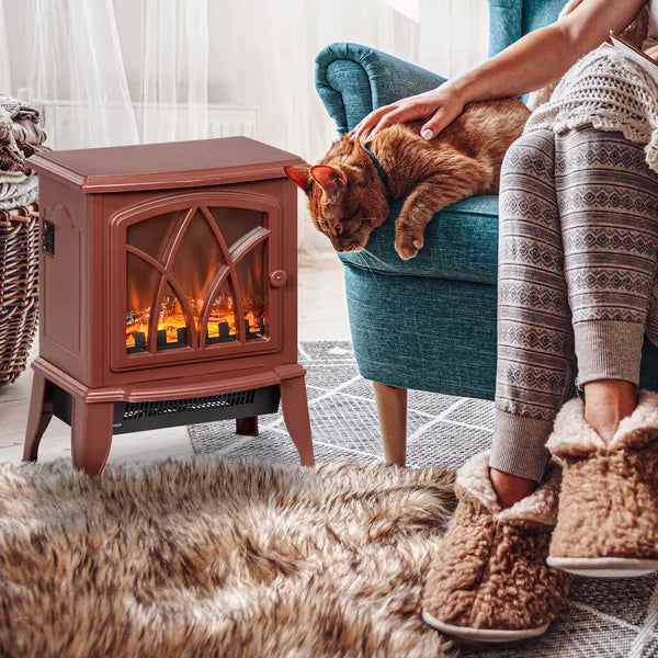 HOMCOM 750W/1500W Electric Heater Fireplace, Inserts Electric Wood Fireplace Stove with Realistic Flames and Overheating Protection, Red - product image 10
