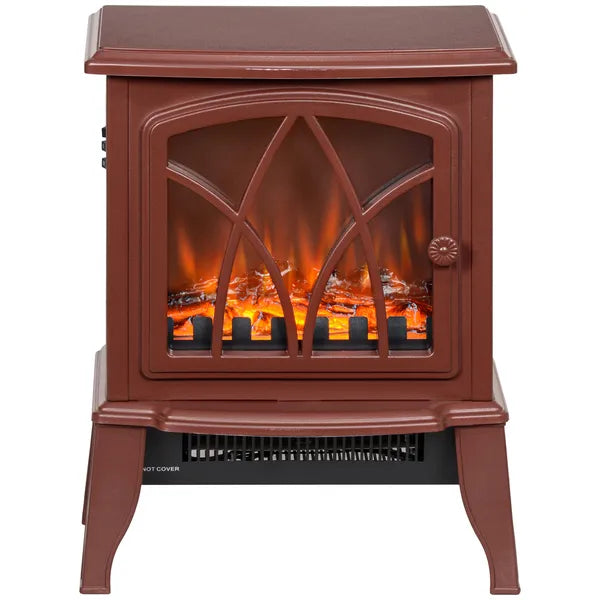 HOMCOM 750W/1500W Electric Heater Fireplace, Inserts Electric Wood Fireplace Stove with Realistic Flames and Overheating Protection, Red - product image 1