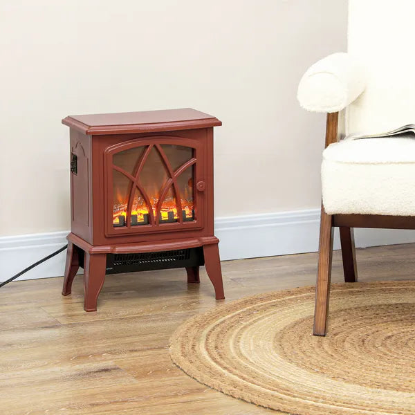 HOMCOM 750W/1500W Electric Heater Fireplace, Inserts Electric Wood Fireplace Stove with Realistic Flames and Overheating Protection, Red - product image 2