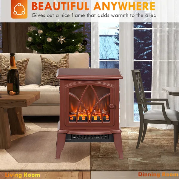 HOMCOM 750W/1500W Electric Heater Fireplace, Inserts Electric Wood Fireplace Stove with Realistic Flames and Overheating Protection, Red - product image 8
