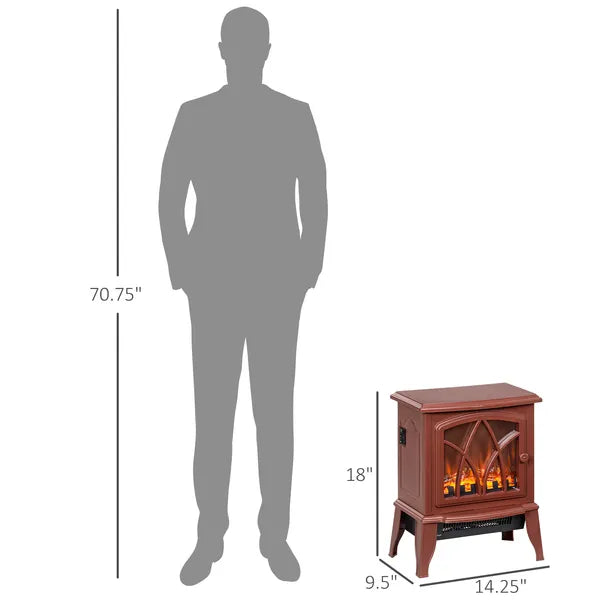 HOMCOM 750W/1500W Electric Heater Fireplace, Inserts Electric Wood Fireplace Stove with Realistic Flames and Overheating Protection, Red - product image 3