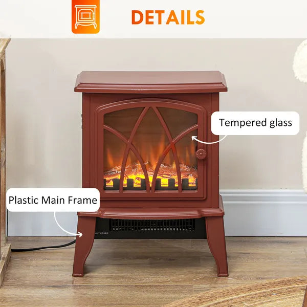 HOMCOM 750W/1500W Electric Heater Fireplace, Inserts Electric Wood Fireplace Stove with Realistic Flames and Overheating Protection, Red - product image 7