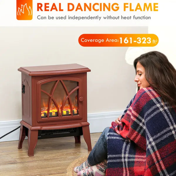 HOMCOM 750W/1500W Electric Heater Fireplace, Inserts Electric Wood Fireplace Stove with Realistic Flames and Overheating Protection, Red - product image 4