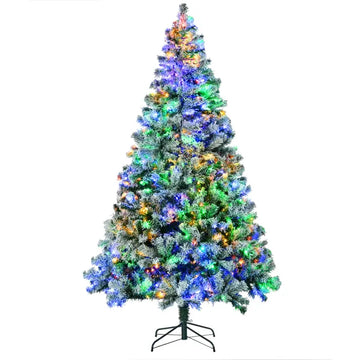 7.5ft Artificial Snow Christmas Tree with Frosted Branches LED Lights Steel Base for Festive Home Decor - product image 1