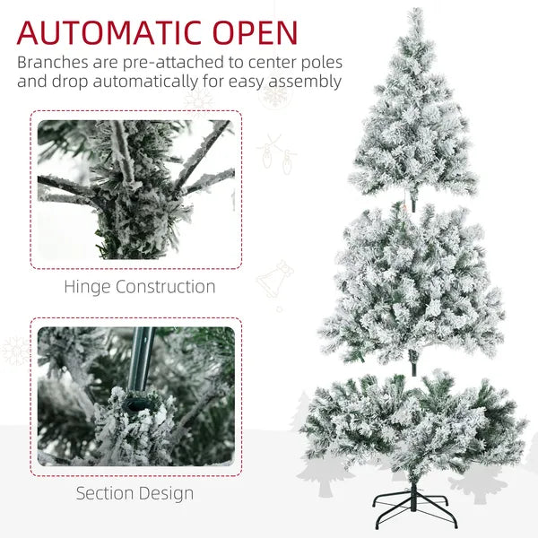 7.5ft Artificial Snow Christmas Tree with Frosted Branches LED Lights Steel Base for Festive Home Decor - product image 8
