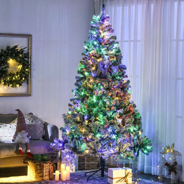 7.5ft Artificial Snow Christmas Tree with Frosted Branches LED Lights Steel Base for Festive Home Decor - product image 2