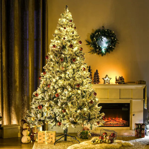 7.5ft Artificial Snow Christmas Tree with Frosted Branches LED Lights Steel Base for Festive Home Decor - product image 10