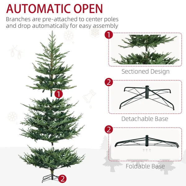 HOMCOM 7.5 Ft Christmas Tree, Pencil Christmas Tree with 1218 Realistic Branches, Steel Base, Auto Open, Green - product image 6