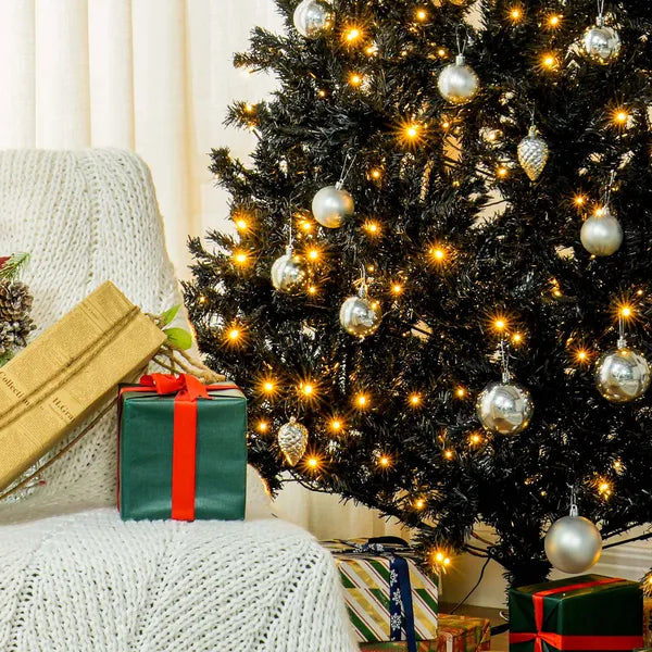 HOMCOM 7.5ft Pre Lit Christmas Tree, Flocked Artificial Tree with Realistic Branches and 500 Warm LED Lights, for Holiday Decor, Black - product image 8