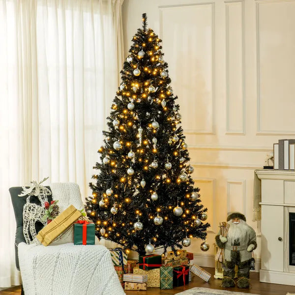 HOMCOM 7.5ft Pre Lit Christmas Tree, Flocked Artificial Tree with Realistic Branches and 500 Warm LED Lights, for Holiday Decor, Black - product image 2