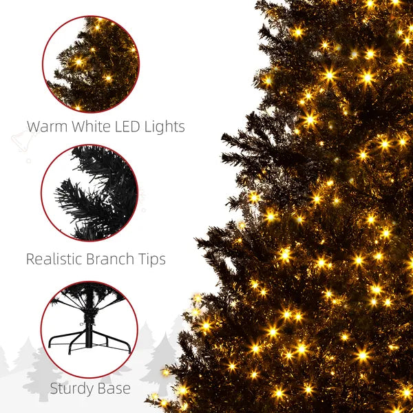 HOMCOM 7.5ft Pre Lit Christmas Tree, Flocked Artificial Tree with Realistic Branches and 500 Warm LED Lights, for Holiday Decor, Black - product image 7