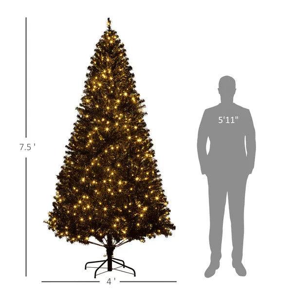 HOMCOM 7.5ft Pre Lit Christmas Tree, Flocked Artificial Tree with Realistic Branches and 500 Warm LED Lights, for Holiday Decor, Black - product image 3
