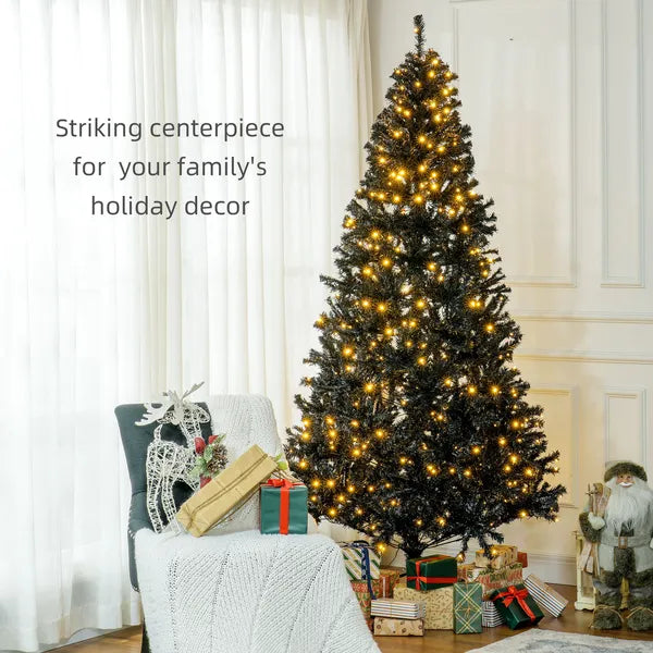 HOMCOM 7.5ft Pre Lit Christmas Tree, Flocked Artificial Tree with Realistic Branches and 500 Warm LED Lights, for Holiday Decor, Black - product image 4