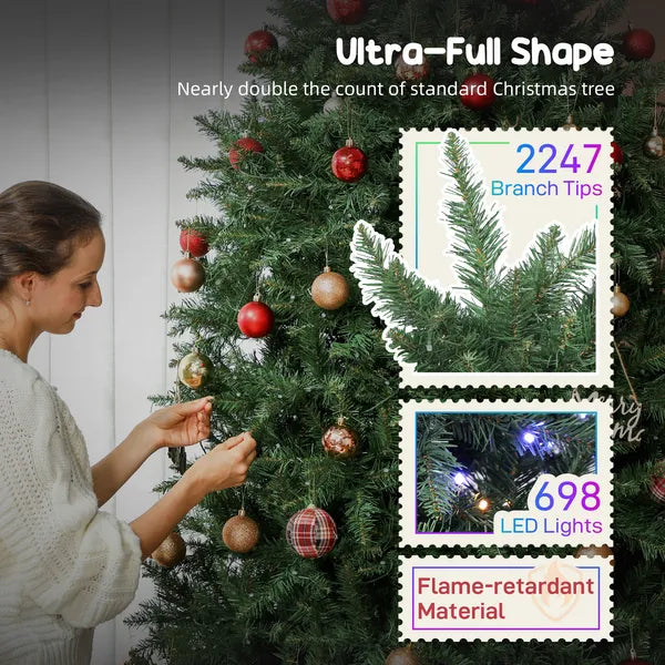 HOMCOM 7.5ft Prelit Christmas Tree with Full-Spectrum LEDs, Smart App Control, Wide Full Hinged Xmas Tree, Easy Assembly - product image 8